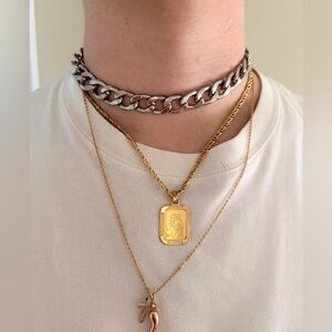 Stainless Steel Silver Chunky Cuban Chain Link Choker Necklace Men’s